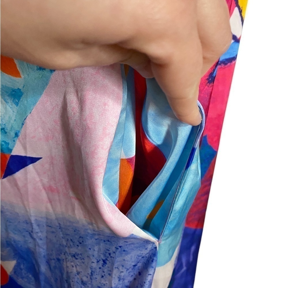 Nicole Miller Watercolor Mixed Print Satin Maxi Dress Pink Blue Plus Size 2X - Picture 6 of 16